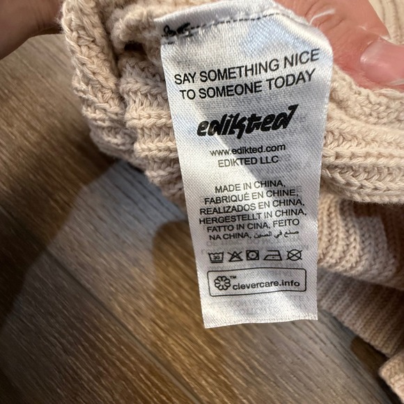 Edikted Chunky Quarter Zip Ribbed Cream Sweater Slouchy Size L Cozy Pullover - Picture 10 of 11